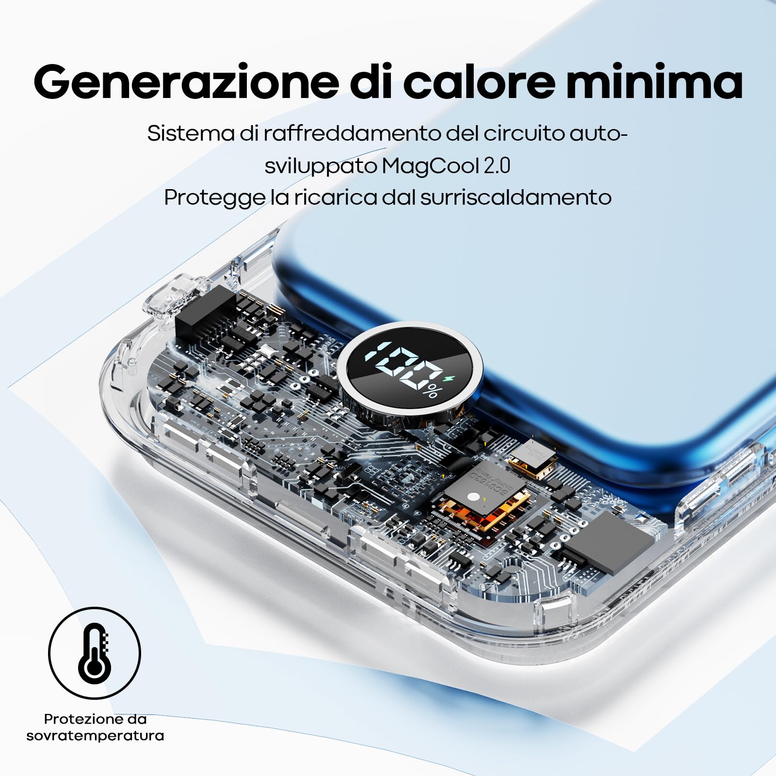 iWALK Power Bank Magnetico 10000mAh: Caricatore Portatile Wireless Certificato Qi2 da 15W, Ricarica Rapida 30W con Cavo USB-C, Batteria con Display LED per iPhone 16/15/14/13/12 e Samsung Galaxy S24