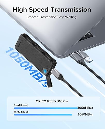 Miniatura 2 de ORICO SSD portátil de 512 GB, unidades de estado sólido externas de hasta 1050 MBs, ultraportátil, cable USB-C y USB-A 2 en 1, almacenamiento