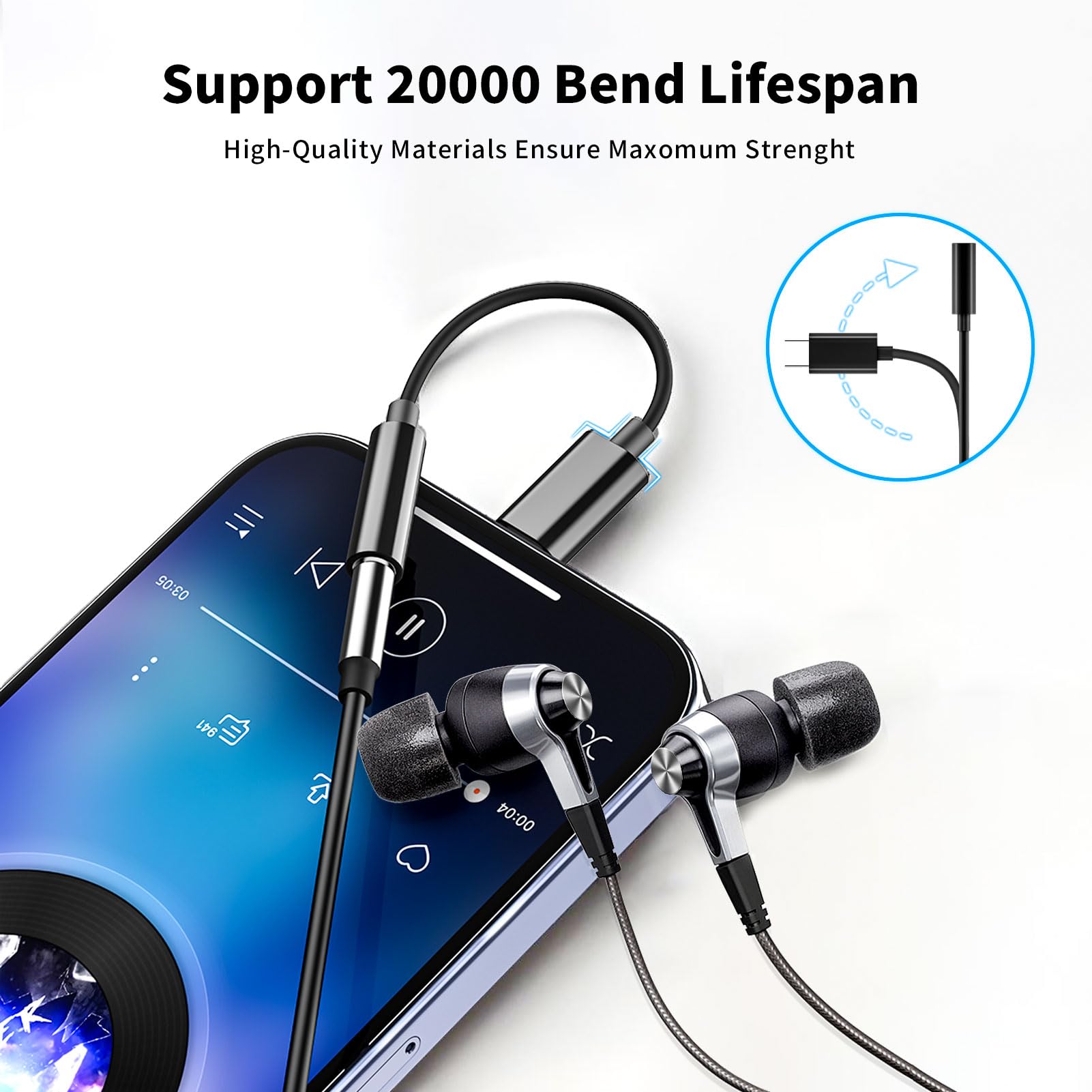 USB C auf 3,5 mm Adapter (2 Stück, weiß) – DAC-Audio-Konverter für iPhone 15/Pro, Samsung S23, iPad Pro, Pixel 7-16bit/48kHz AUX-Adapter mit Mikrofon für Auto, Gaming
