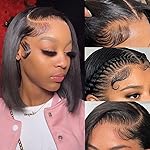 UTIDE 13x4 Lace Front Bob Wig Human Hair HD Lace Glueless Short Straight Frontal Bob Wig for Black Women Human Hair Pre Plucked with Baby Hair Side Part 150% Density Natural Color 12 Inch