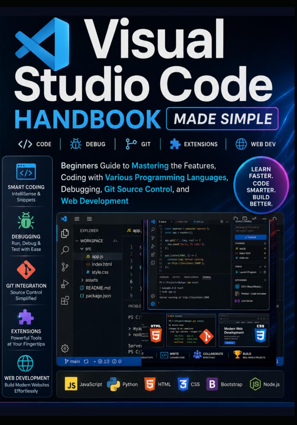 Visual Studio Code Handbook Made Simple: Beginners Guide to Mastering the Features, Coding with Various Programming Languages, Debugging, Git Source Control, and Web Development