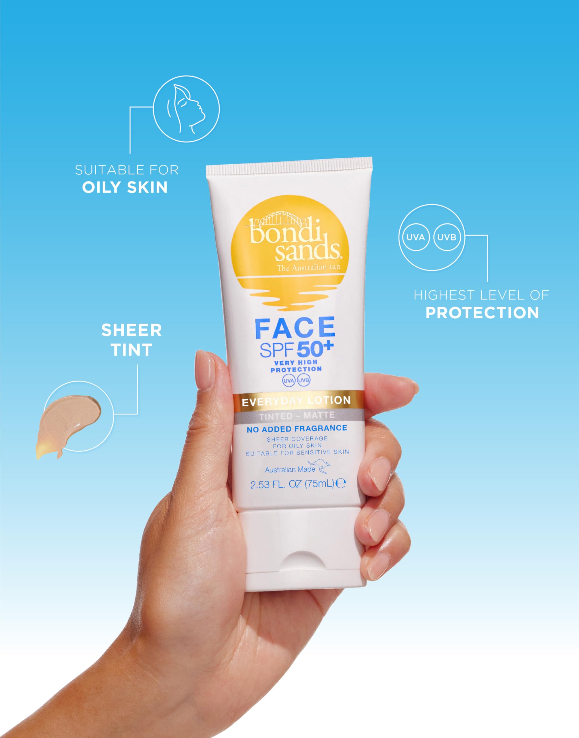 Bondi Sands SPF 50+ Fragrance Free - Matte Tinted Face Lotion 75mL, White, 75 ml (Pack of 1) - Image 2