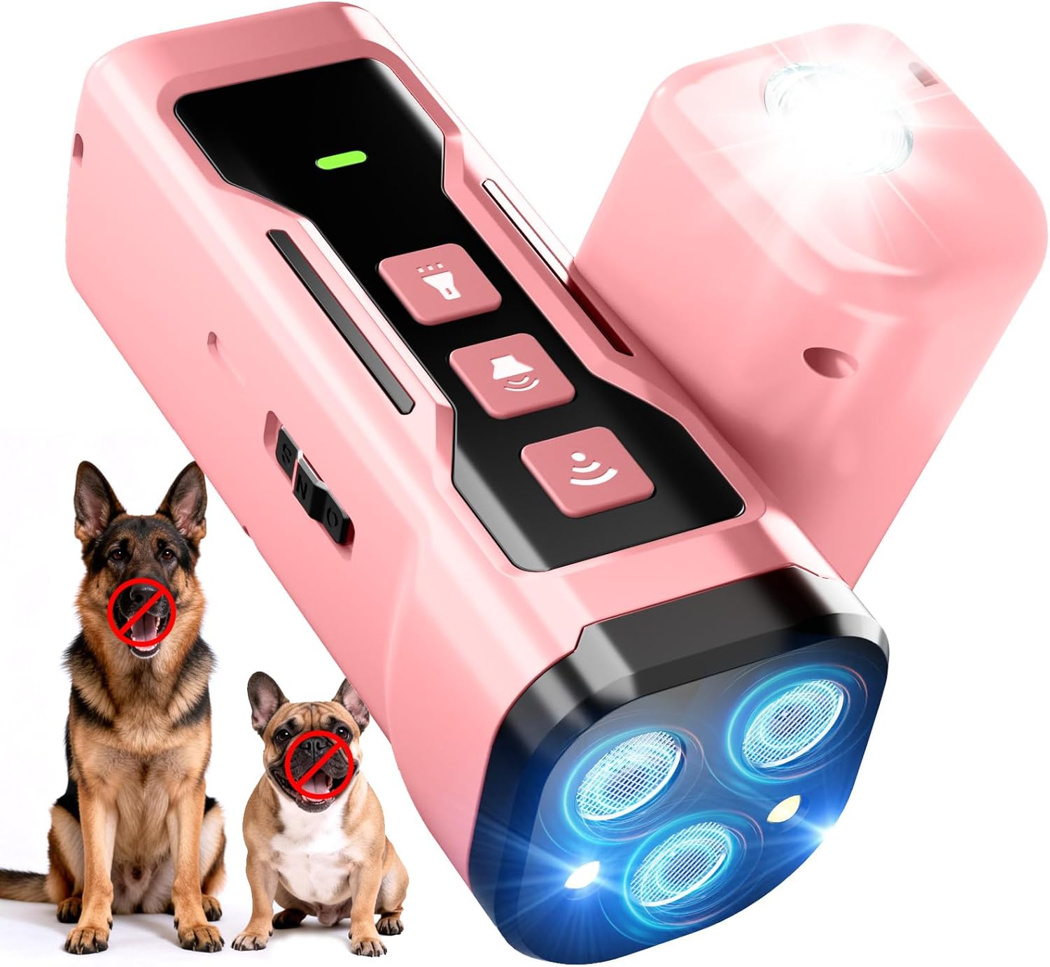 Dog Bark Deterrent Devices Anti Barking Device for Dogs Ultrasonic Bark Stopper Portable Dog Training Tool Indoor Outdoor Middle Size Pink