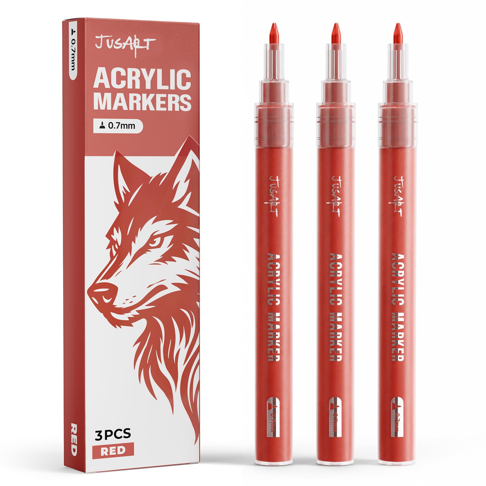 JusArt 0.7mm Fine Point Red Paint Markers, 3 Pack