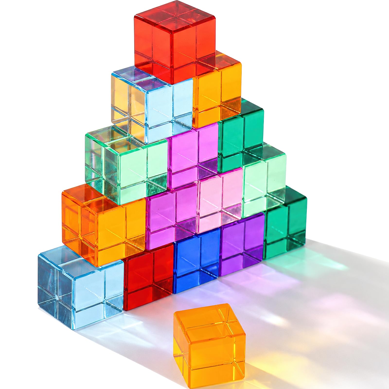 DHNDO 20 Pcs Acrylic Rainbow Building Blocks, Translucent Stacking Gem Cubes, Colourful Gemstone Blocks Sensory Educational Toy for School Learning Display Decoration (2.5x2.5x2.5cm)