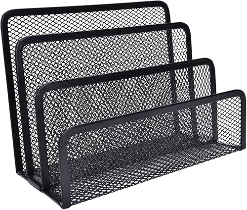 Soporte para revistas, organizador de escritorio, organizador de archivos de oficina, clasificador de cartas, bandeja de documentos de malla negra,