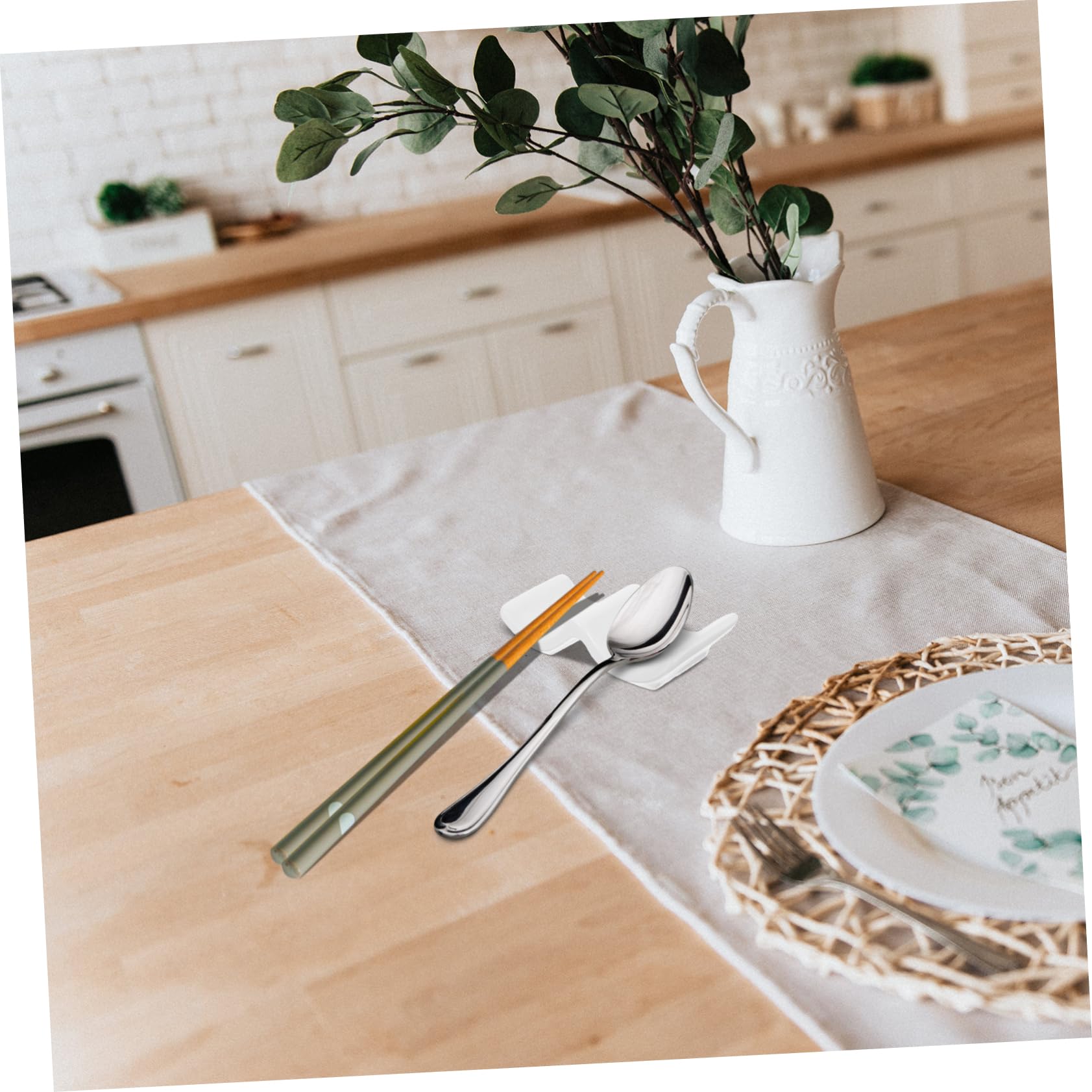 PRETYZOOM Set 10 Pezzi Appoggia Posate in Ceramica Bianca, Supporto per Bacchette, Cucchiai e Forchette per Cucina e Ristorante, Design Elegante e Funzionale