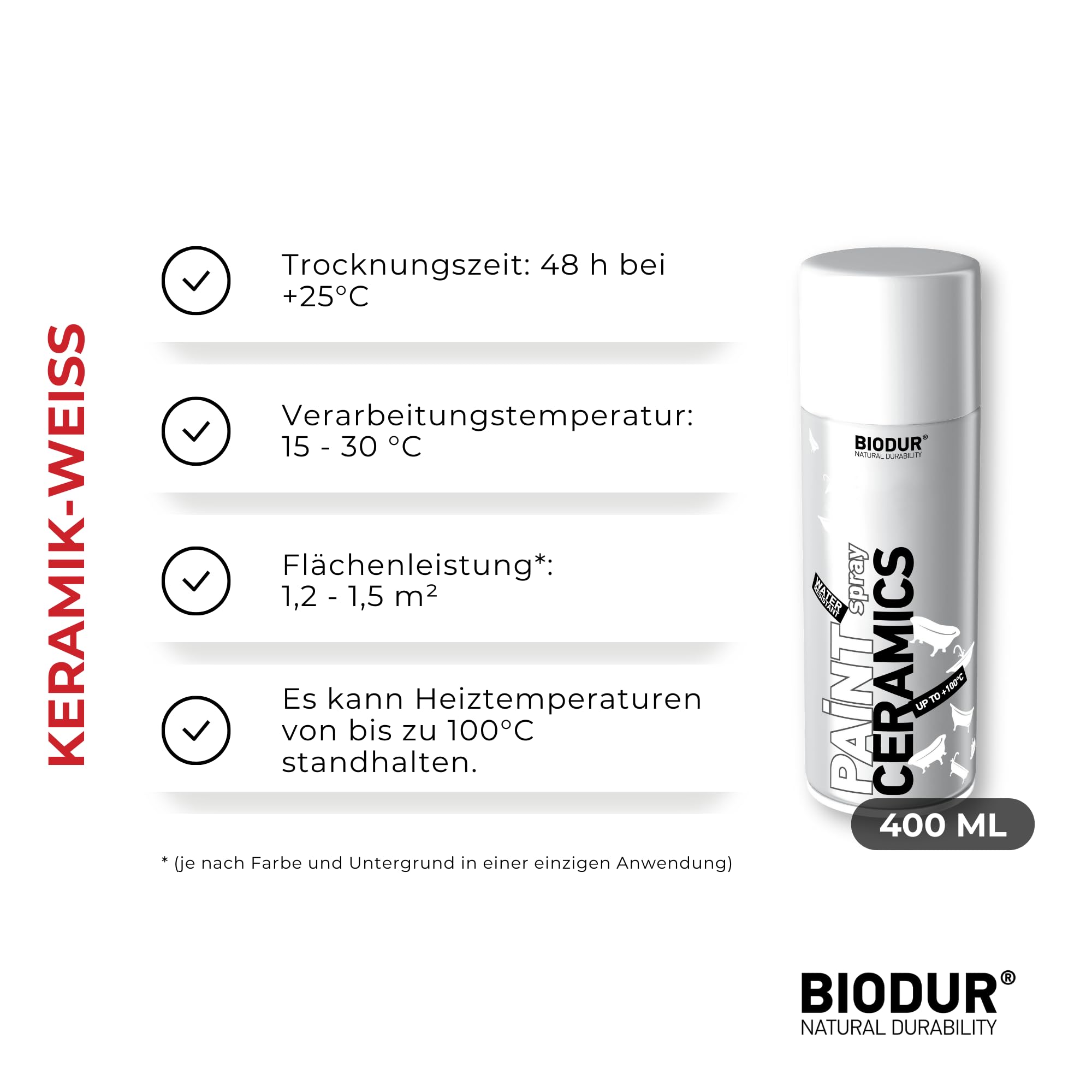 Emalia, lakier ceramiczny w sprayu, błyszczący, 400 ml, lakier akrylowy, wysoko kryjąca farba w sprayu, odporna na promieniowanie UV, puszka sprayu do renowacji, szybkoschnący, do białych