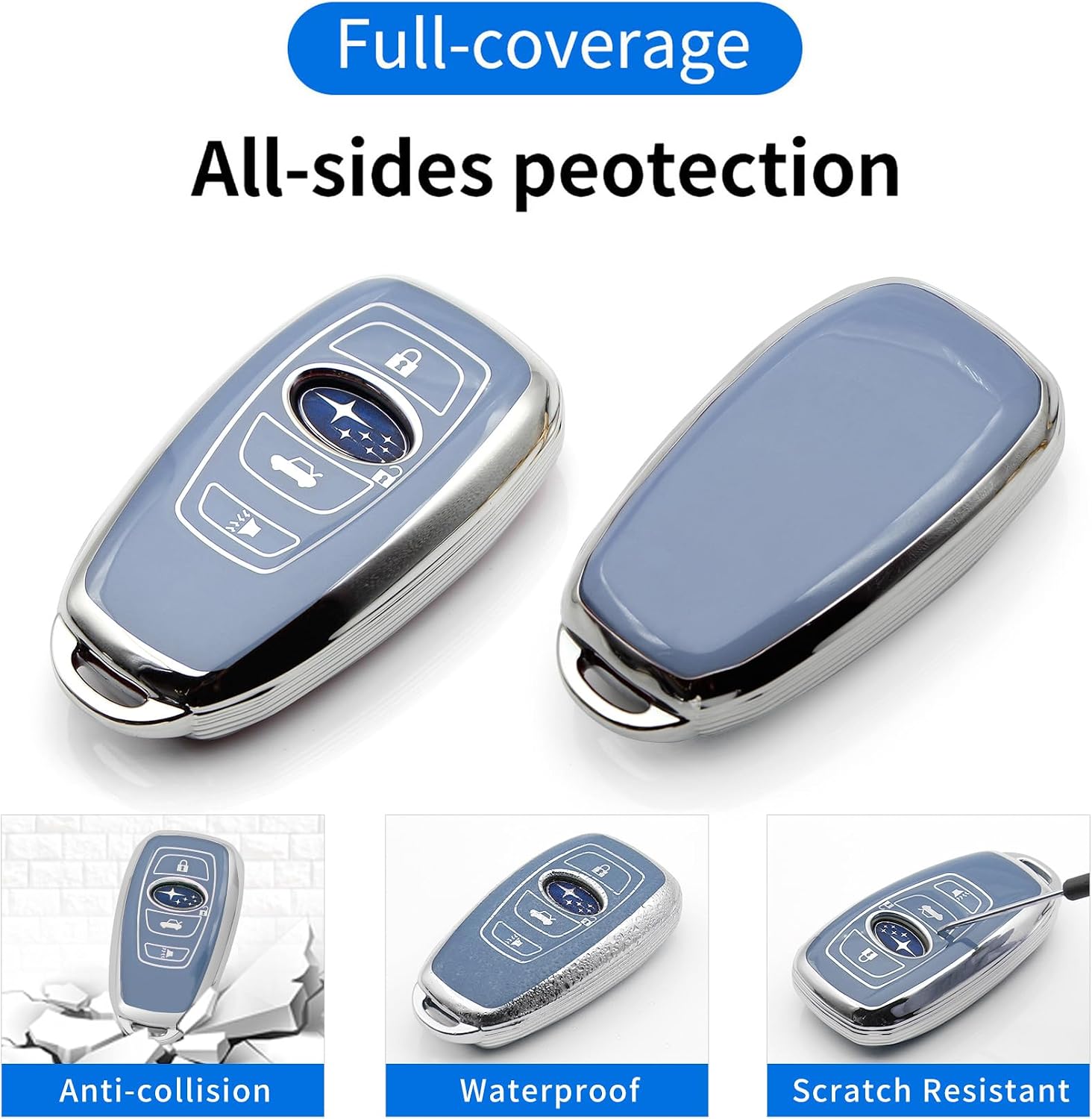 Advanced Soft TPU 4-Buttons Key Cover is Compatible with Subaru Ascent BRZ Crosstrek Forester Legacy Outback WRX XV Key (Blue Set)
