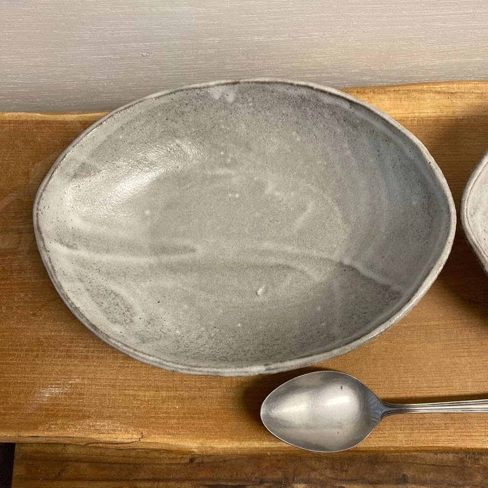 Amazon | 陶器 陶芸作家 グレーのカレー皿2個 21 | ノーブランド