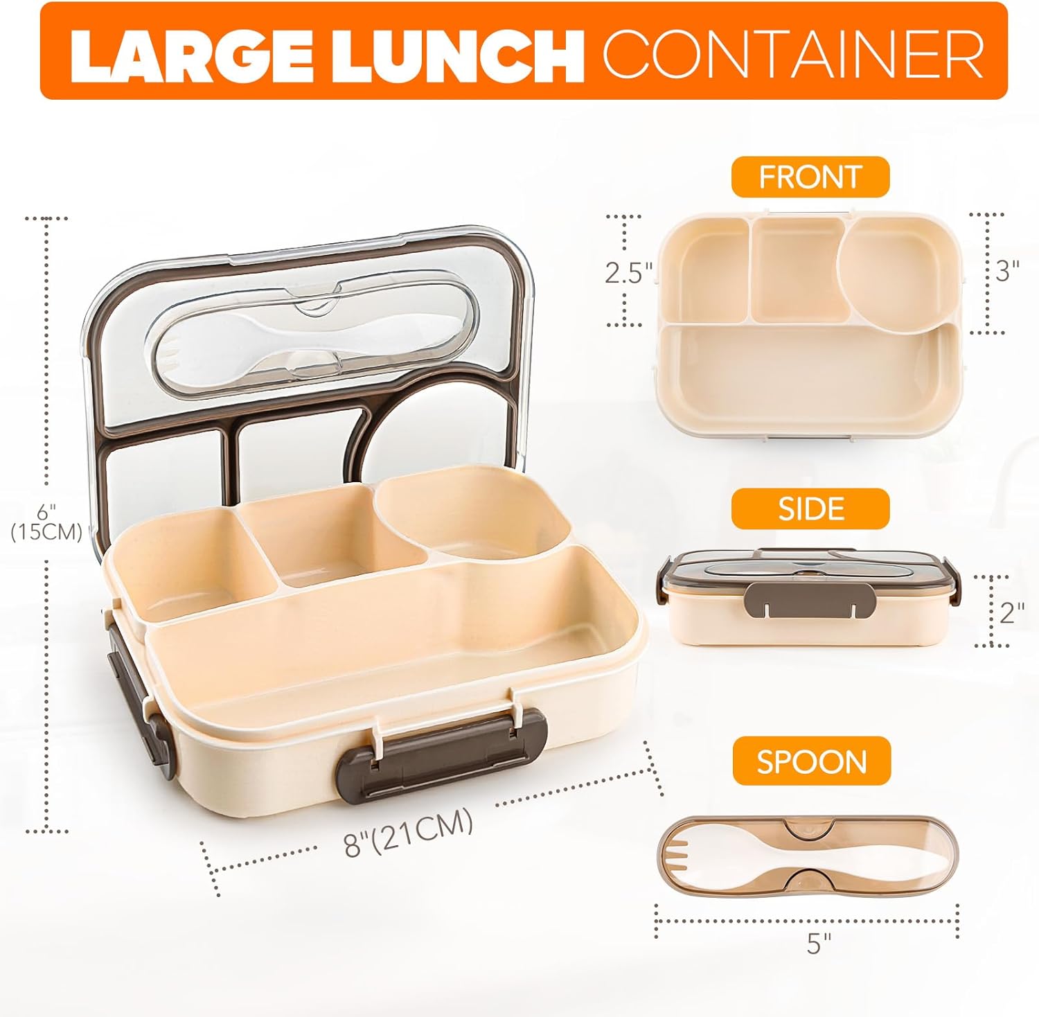 Bento Box Adult Lunch Box with 4-Compartment Leakproof Lunch Containers Microwave and Dishwasher Safe Bento Box with Spoon - Image 4