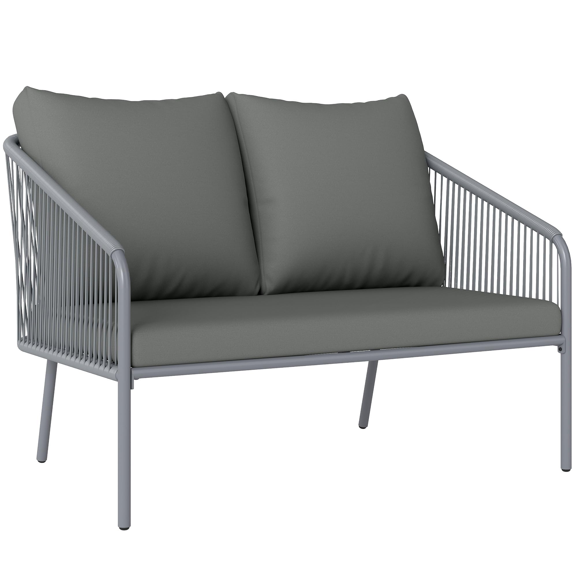 Outsunny Gartensofa 2-Sitzer Rattansofa mit Kissen Loungesofa Sitzgruppe, Wetterfest Couch für Garten Terrasse Balkon, Poly Rattan Grau