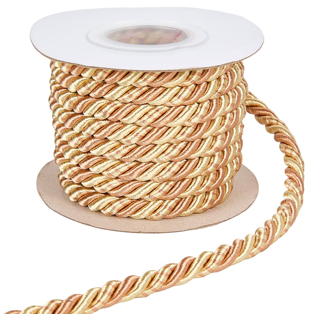CABODYALS 8.5M 8MM Gold braid Rope Cord Beige Decorative Twine Braid Polyester Silk Honer Cord Trim Xmas Satin Thread String for Sewing Making Bracelet Necklace Party Decor DIY Craft Upholstery