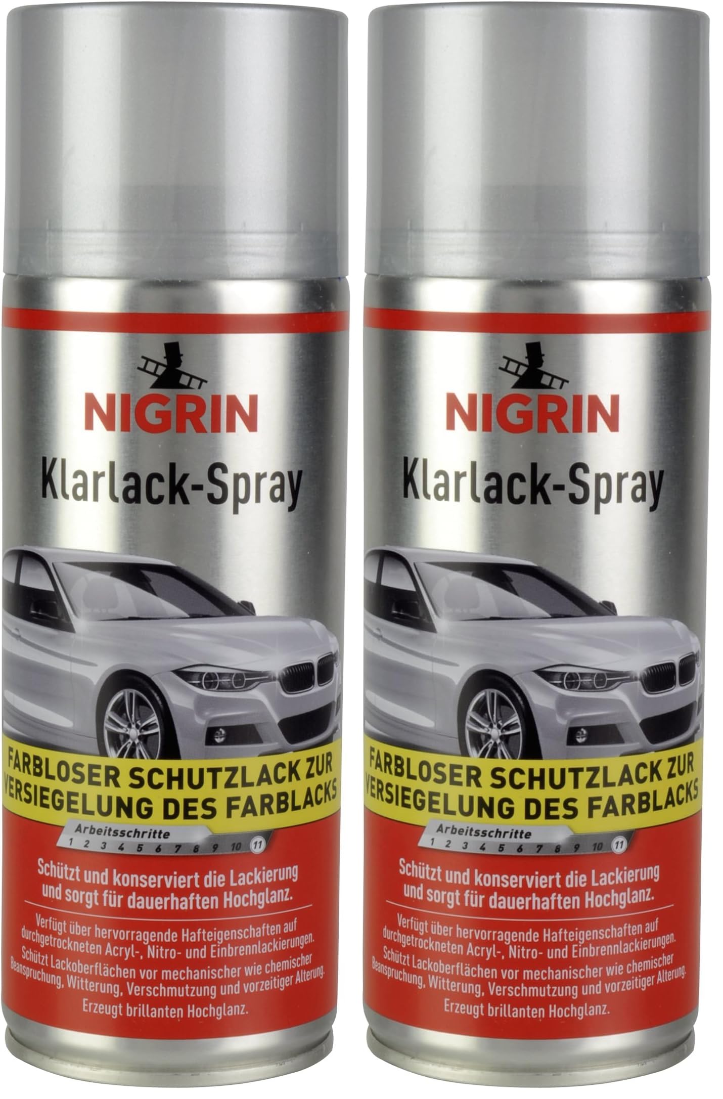 NIGRIN Acryl , Klarlack, 400 ml, glänzender Autolack, schütz Felgen und Karosserie vor Rost, schnell trocknend, Klar (Packung mit 2)
