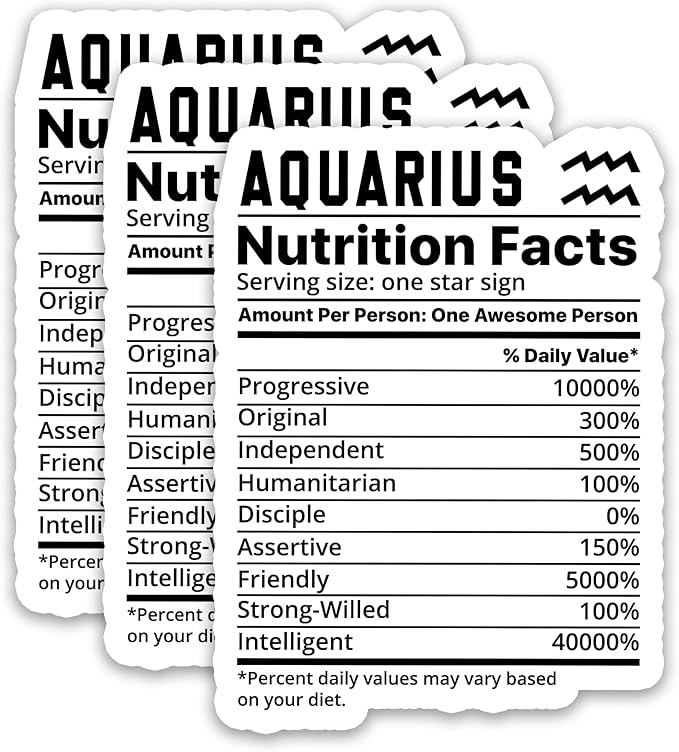 (3PCS) Aquarius Sticker – Astrology Zodiac Sign Waterproof Vinyl Decals for Water Bottles, Cups, Laptops, Scrapbooking, 3 x 2.2 inch