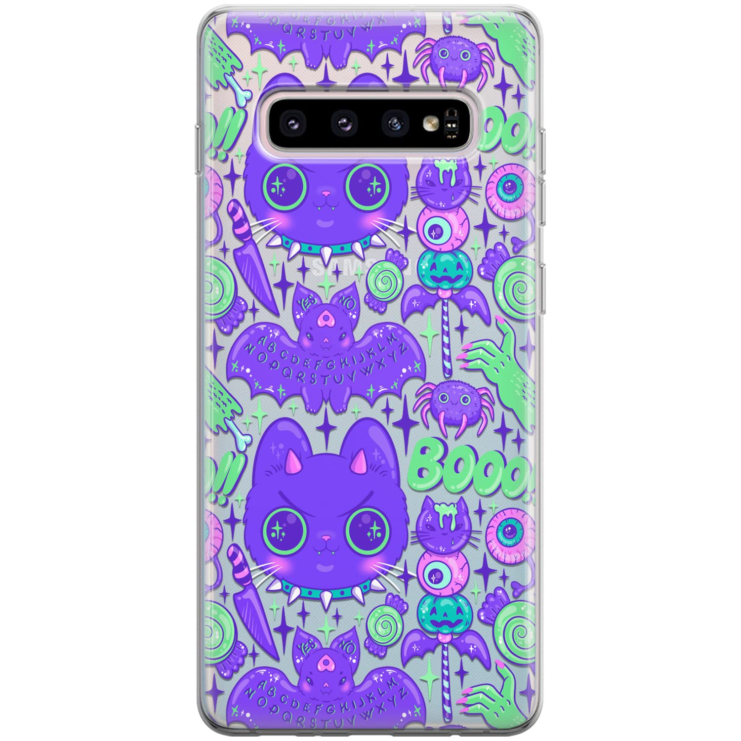 Cavka Phone Case Compatible with Samsung Galaxy S25 S24 S23 Ultra S22 Plus S21 FE S20 Note 20 Spooky Cat Silicone Bat Quirky Bumper Cover TPU Cute