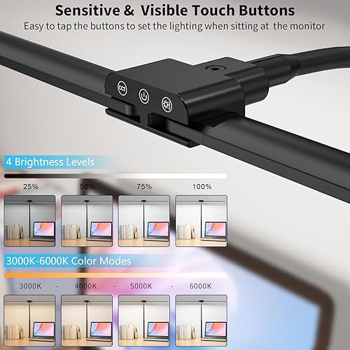 Miniatura 3 de KableRika Lámpara de escritorio, lámpara de escritorio LED de doble cabezal con abrazadera, luces de escritorio de arquitecto para oficina en casa,