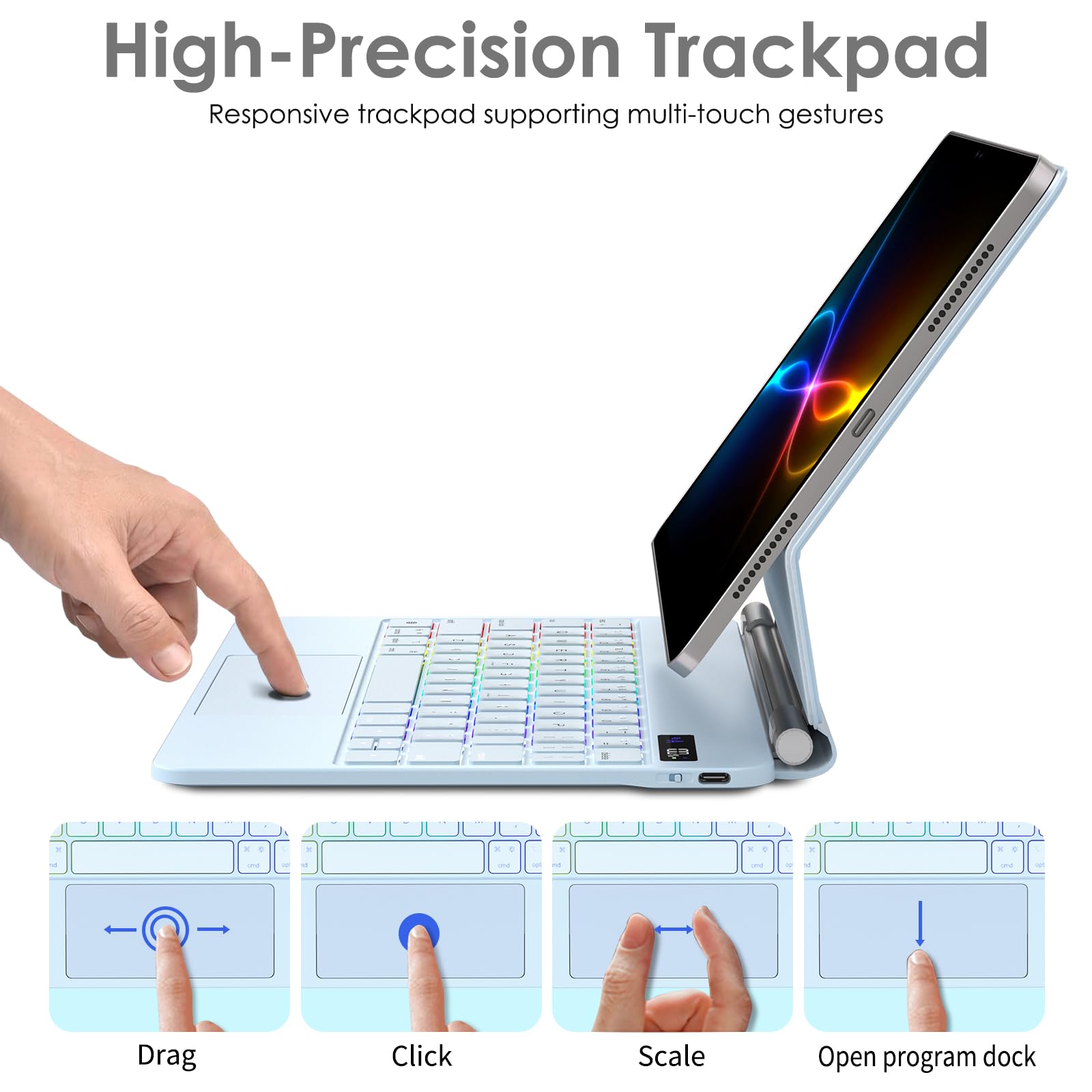 TECHGEAR Funda de teclado para iPad de 11 pulgadas A16 (2025) y 10.9 pulgadas (10ª generación 2022), soporte flotante magnético delgado, Bluetooth QWERTY, trackpad multitáctil, teclado retroiluminado