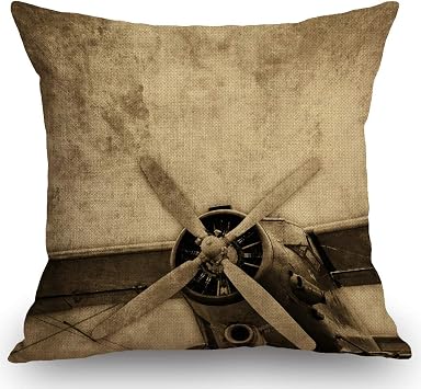 SSOIU Old Aircraft Throw Pillow Cover, Vintage Airplane Pillow Decorative Throw Pillow Covers Cotton Linen Farmhouse Cushion Cover 18x18 Inches for Home Couch Sofa Bench Decor
