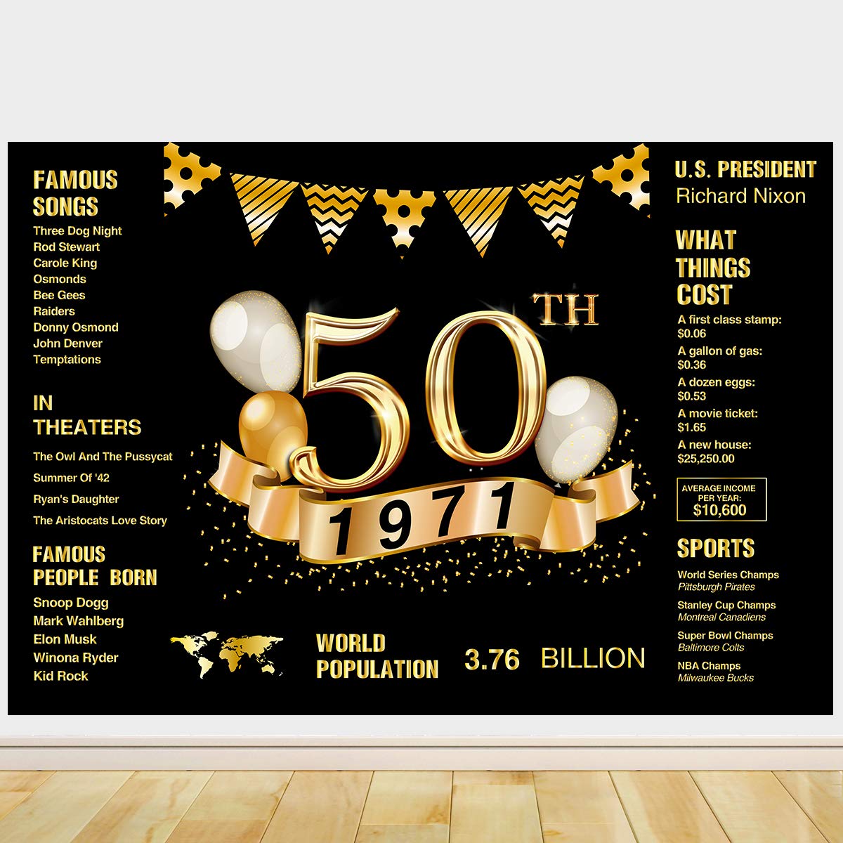 Buy 50th Birthday Photography Backdrop 1971 Sign 50th Golden Glitter