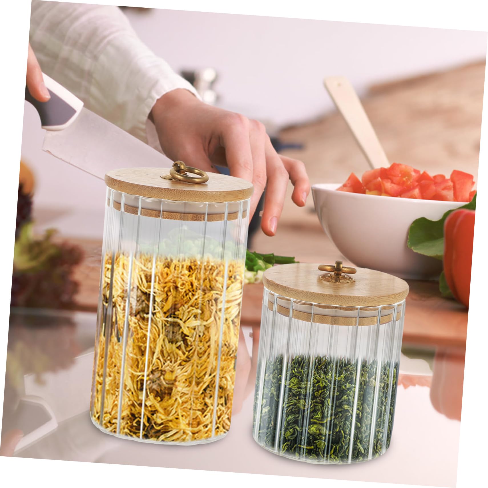 3 Stück Luftdichte Glasvorratsgläser mit Bambusdeckel, 550/850/1150ml