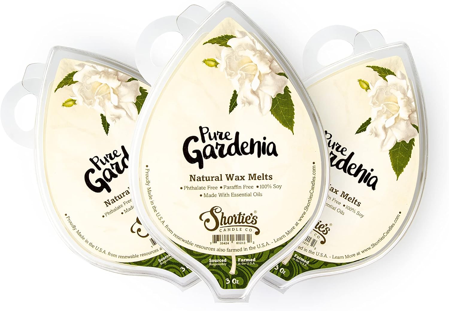 Shortie's Candle Company Gardenia Natural Soy Wax Melts 3 Pack - 3 Highly Scented 3 Oz. Bars - Made with 100% Soy and Essential Fragrance Oils - Phthalate & Paraffin Free, Vegan, Non-Toxic