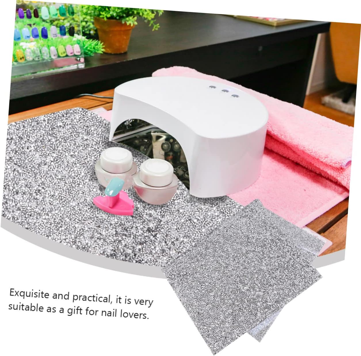 Outanaya Foldable Shiny Nail Mat Rhinestone Nail Desktop Cushion for Salon Home Use Easy to Clean Durable Protection for Manicure Cosmetics