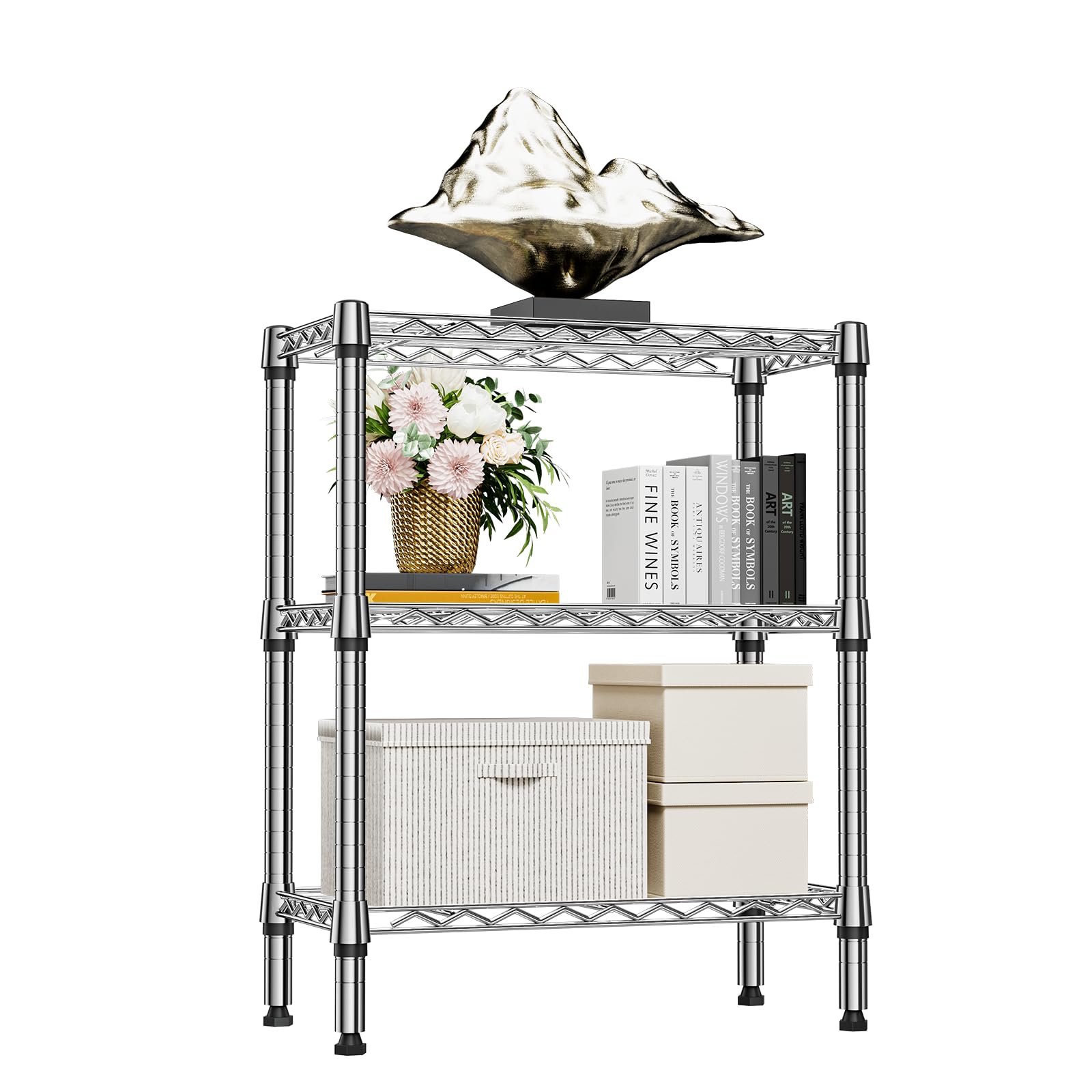 M MZG 750 lbs 3 Tier Shelf Metal Storage Shelves Wire Rack Closet Organizers for Garage Kitchen Bathroom Laundry Chrome 30 x 65 x 80 cm