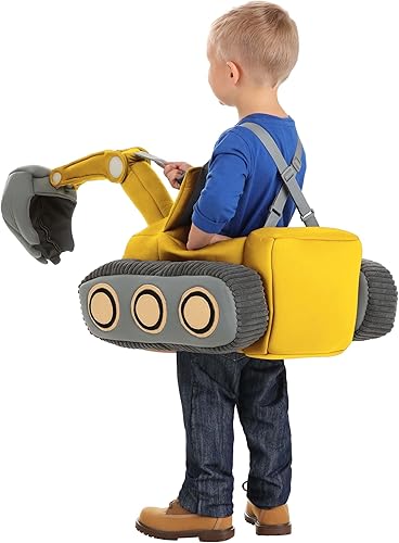 Miniatura 8 de Paseo para niños pequeños en disfraz de excavadora, traje amarillo de operador de equipo pesado