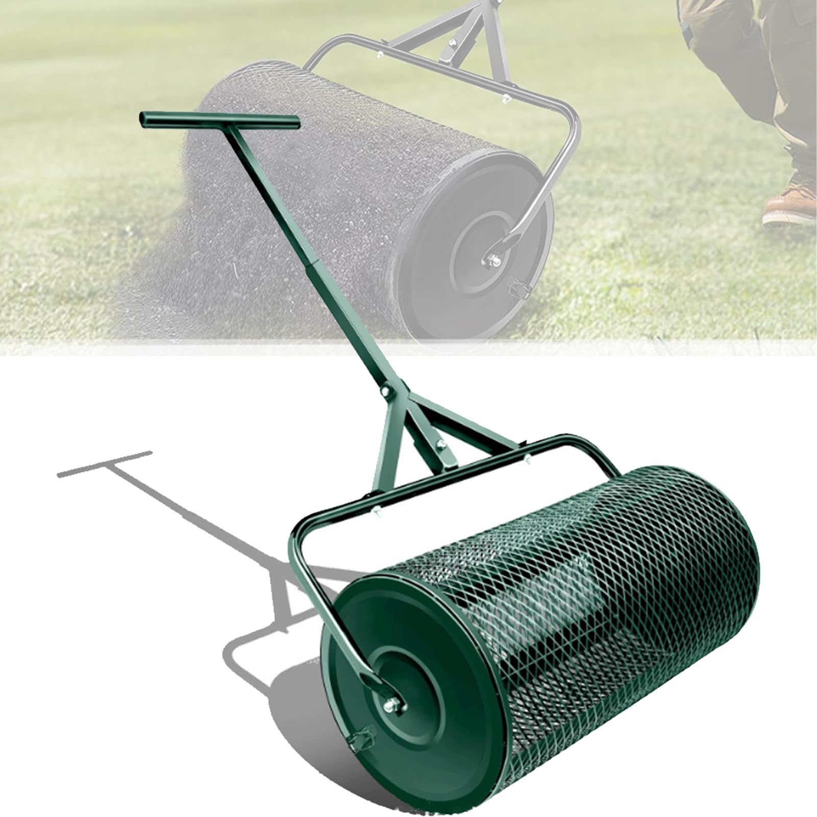 Streuer für Rasen und Garten – Robuster Streuer mit Metallgitterkorb zum Schieben/Schleppen – Kompost, Torfmoos, Mutterboden, Mulch – Leichter Mehrzweck-Gartendüngerstreuer, Schwarz