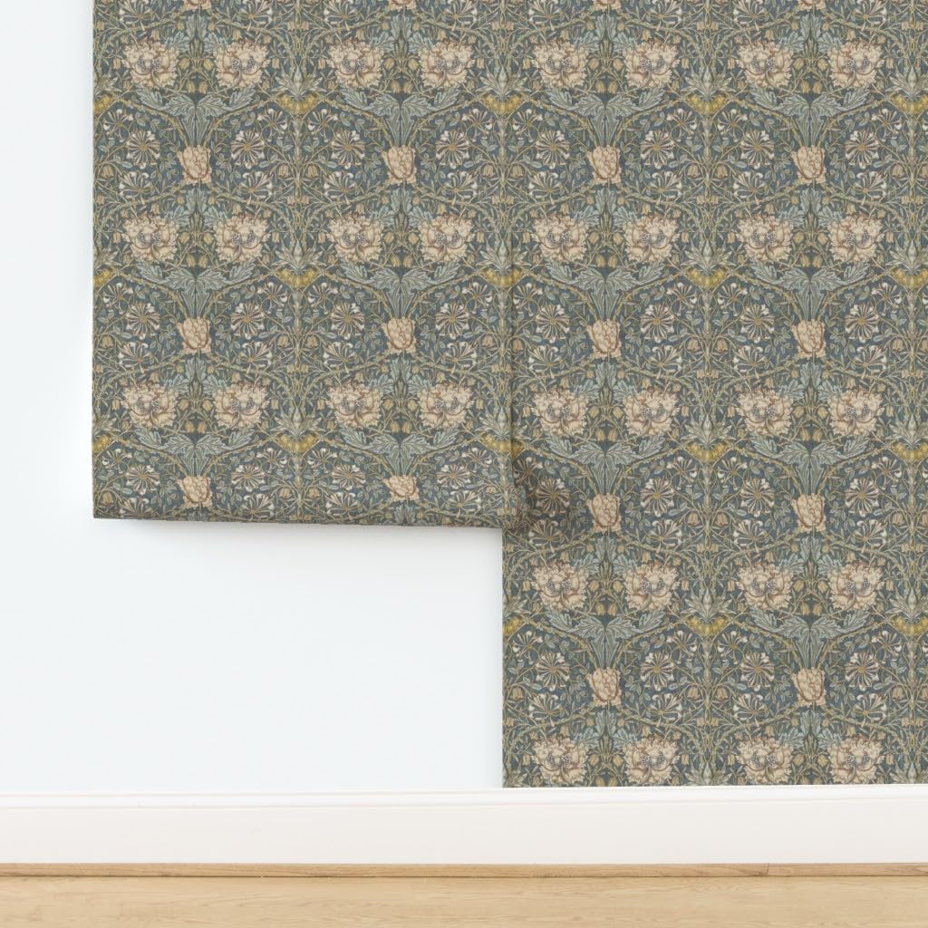 Peel & Stick Wallpaper 3ft x 2ft - Neutral Floral Damask Arts and Crafts Victorian English Garden Morris Custom Removable Wallpaper by Spoonflower