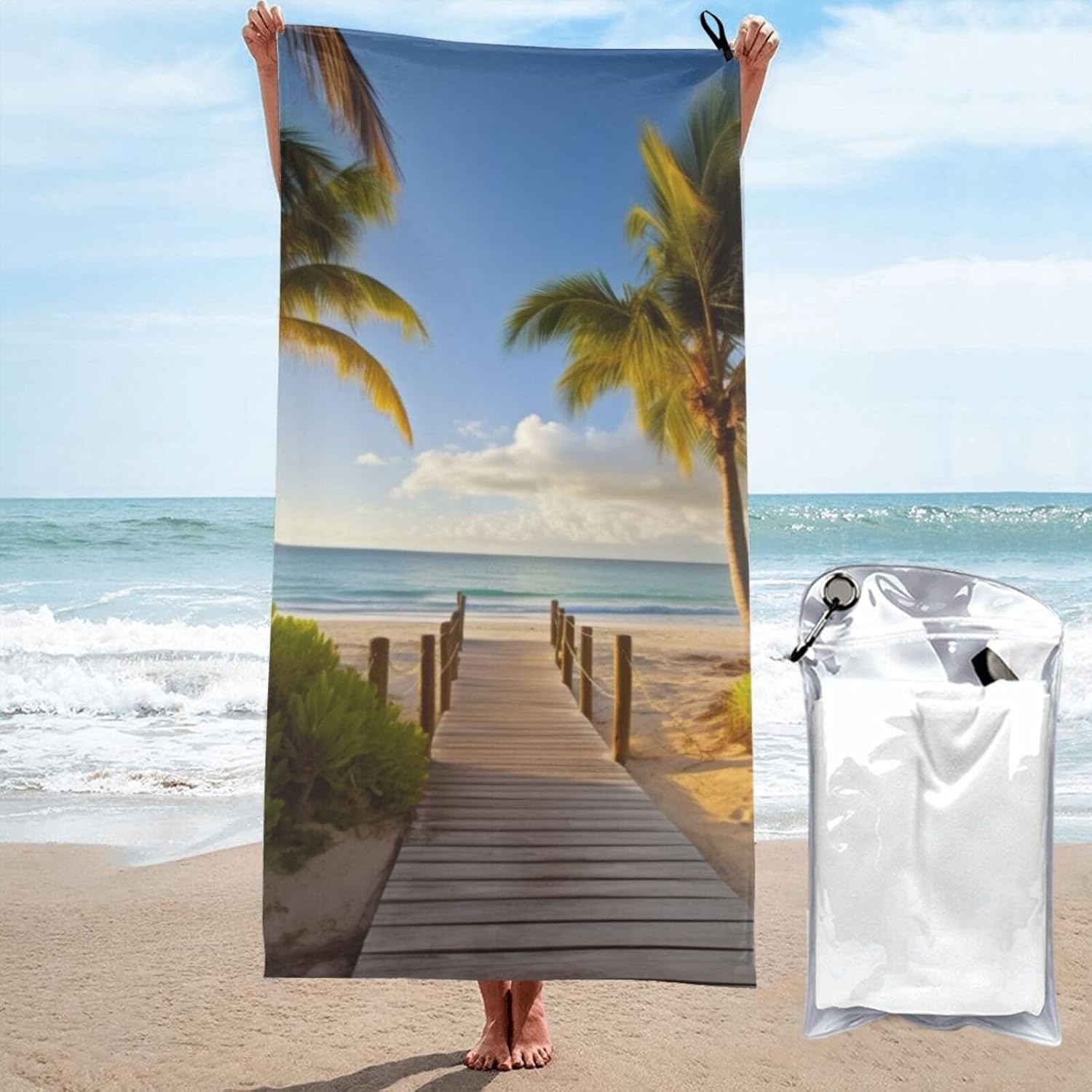 KHiry Microfiber Towel Beach Towels Palm Trees Beach Quick Dry Towel Soft Lightweight Travel Towels Absorbent Large Easy Pack Travel Things Beach Blanket for Gym Sports Swimming