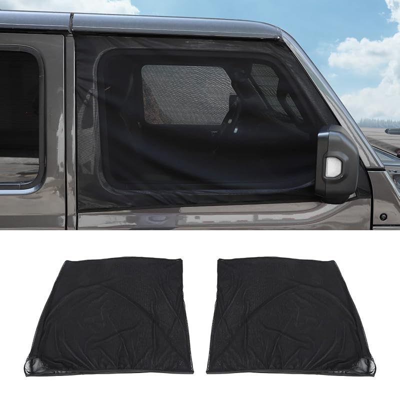 Protetor Solar para Janelas Dianteiras RT-TCZ em Tela de Nylon para Jeep Wrangler, Gladiator e Outros Veículos, 2 peças