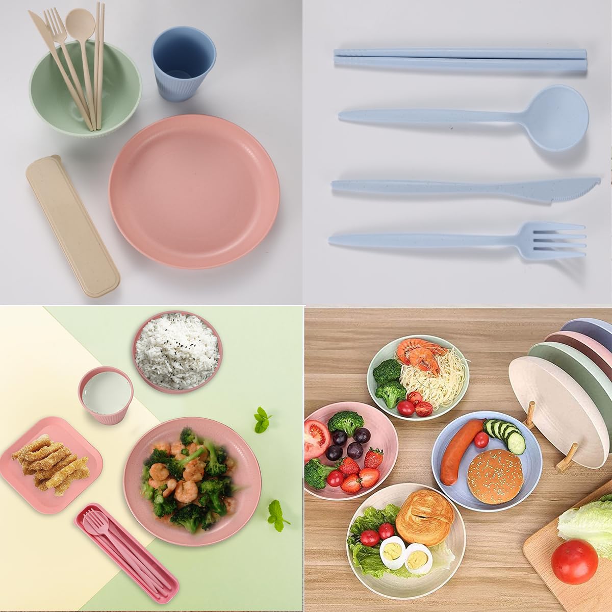 Hoidokly Set di Stoviglie da Campeggio 4 Persone 36 Pezzi di Stoviglie da Picnic di Stoviglie con Piatto Ciotola Cucchiaio Forchetta Coltello Bacchette e Tazza, per Picnic, Cucina Partito Barbecue