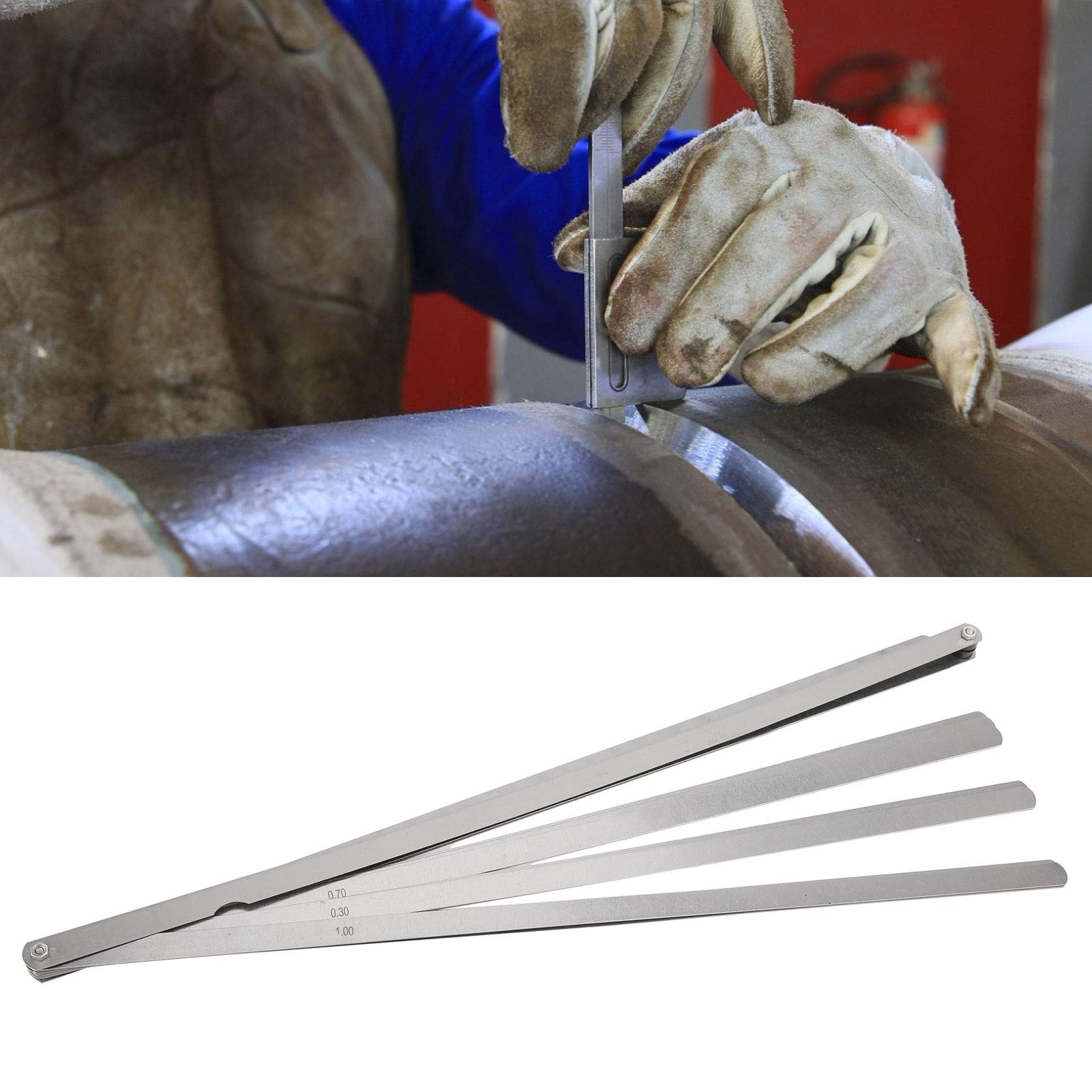 Galga de espesores portátil de 20 cuchillas, herramienta de medición de espesor métrica, calibre de relleno de acero inoxidable con especificaciones impresas claras, tapón de