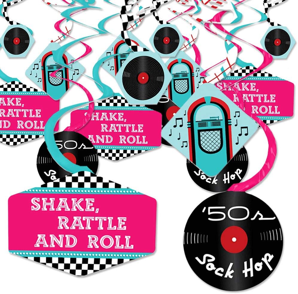 Big Dot of Happiness 50's Sock Hop - 1950s Rock N Roll Party Hanging Decor - Party Decoration Swirls - Set of 40
