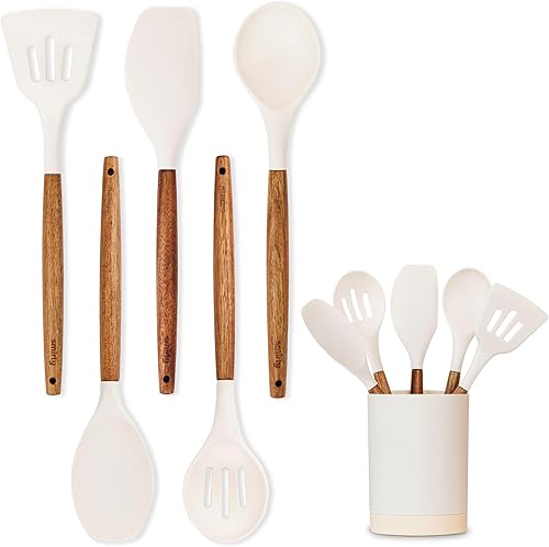 Juego de utensilios de cocina de silicona y soporte para el nuevo hogar y el primer apartamento, juego de artículos esenciales de cocina, espátula,