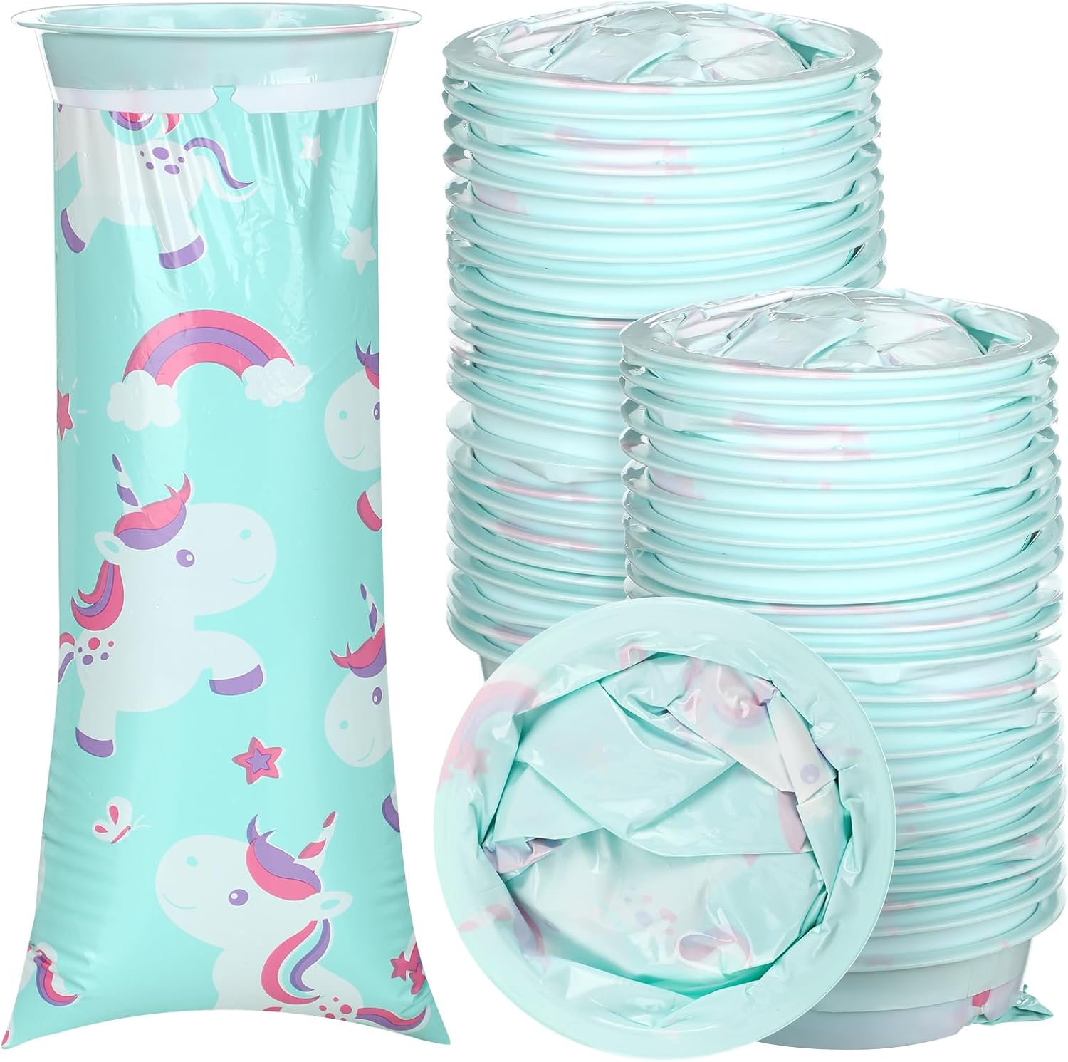 TrelaCo 50 Pack Kids Vomit Bags Disposable Nausea Emesis Travel Bags with Cute Unicorn 1000 ml Leak Proof Self Sealing for Motion Car Bus Sickness Taxis Airplane