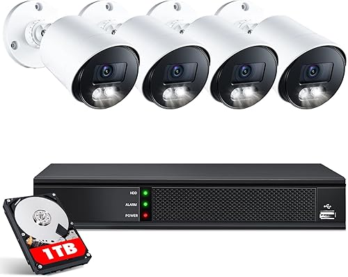 EZFIX - Sistema de cámara de seguridad con cable 4 unidades 2MP1080P HD cámara de seguridad para exteriores con disco duro de 1 TB visión nocturna a