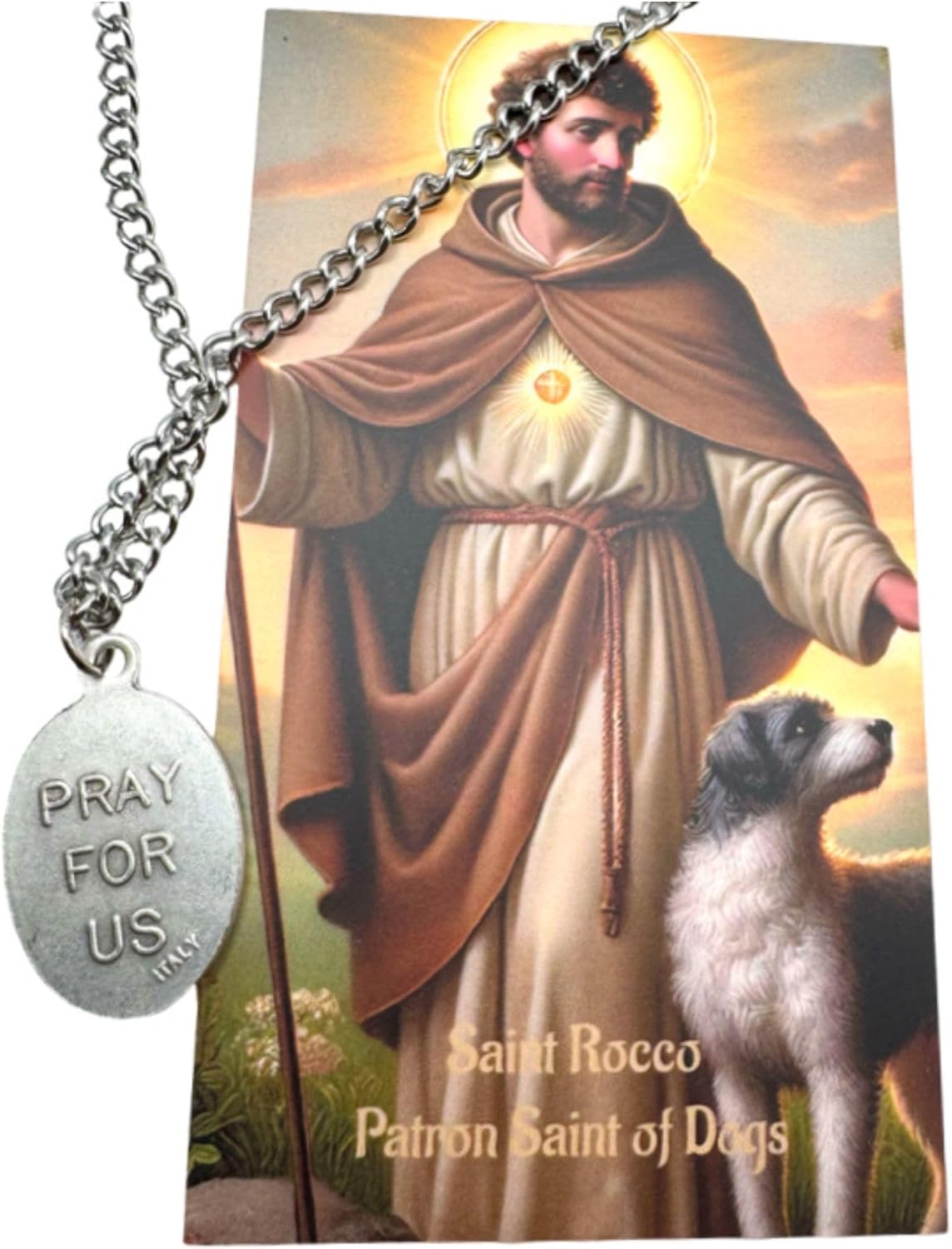 Westmon Works St Rocco Medal Set Patron Saint of Dogs Italian Metal Pendant on a Stainless-Steel Chain with Holy Card - Image 5