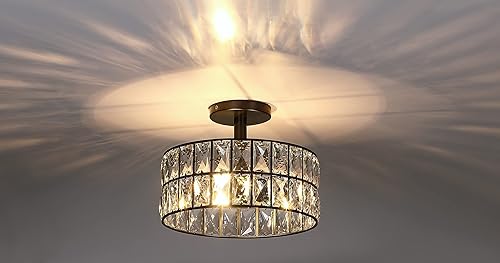 Miniatura 3 de Crystal Farmhouse Drum - Lámpara semiempotrada para montaje cerca del techo, para sala de estar, comedor, dormitorio, isla de cocina, pasillo