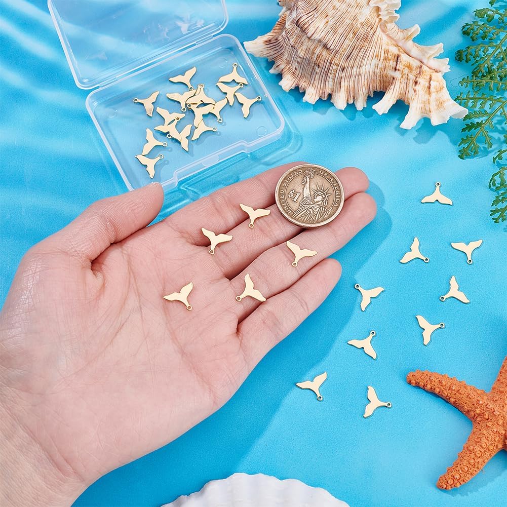 UNICRAFTALE 30Pcs 18K Real Gold Plated Whale Tail Charm Fishtail Charms Marine Sea Animal Charm Metal Mermaid Tail Charms for DIY Pendant Earring Necklace Jewelry Making - Image 2
