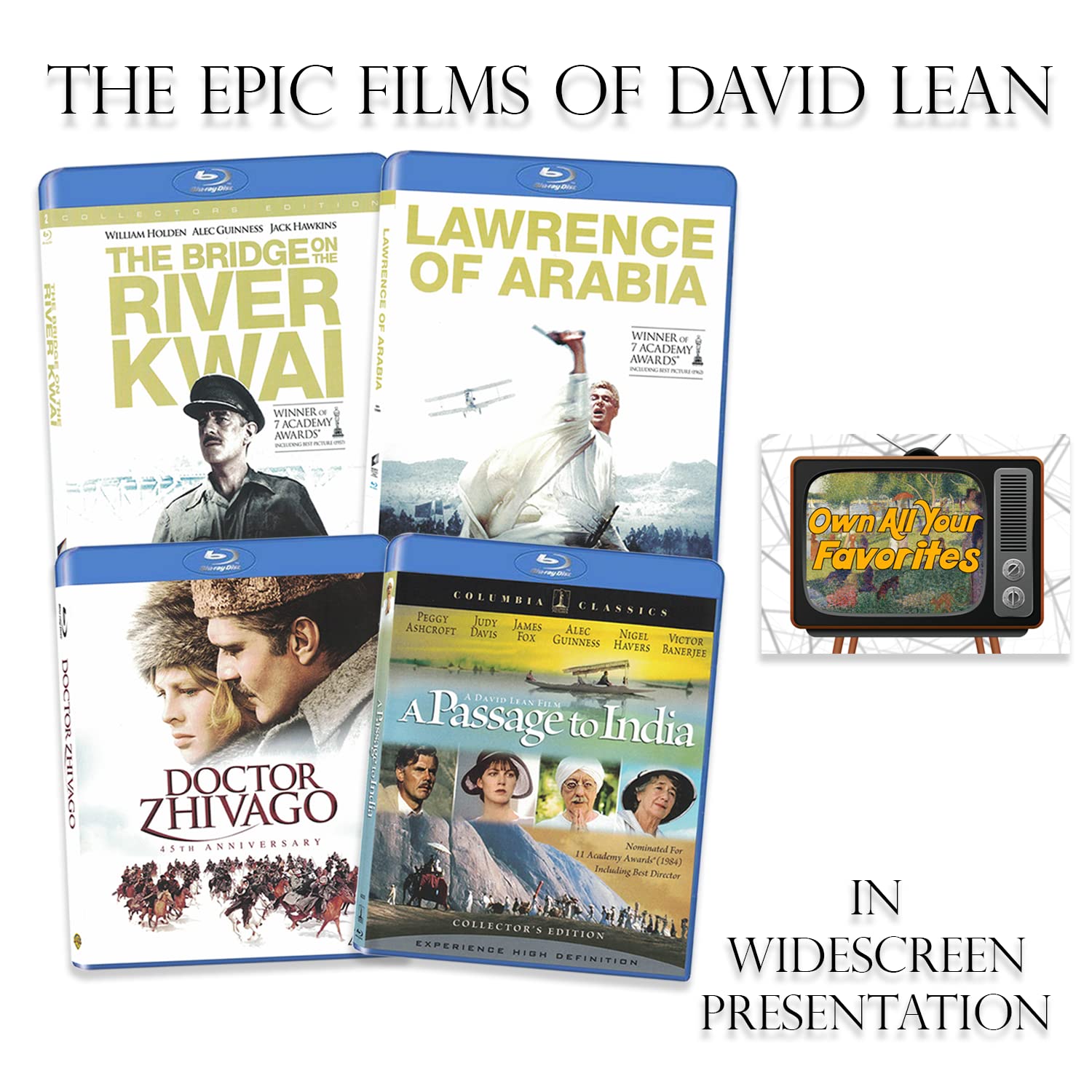 Bluray Cinema Classics Of David Lean: (Bridge Over The River Kwai / Lawrence Of Arabia / Doctor Zhivago / A Passage To India) + including Bonus Art Card