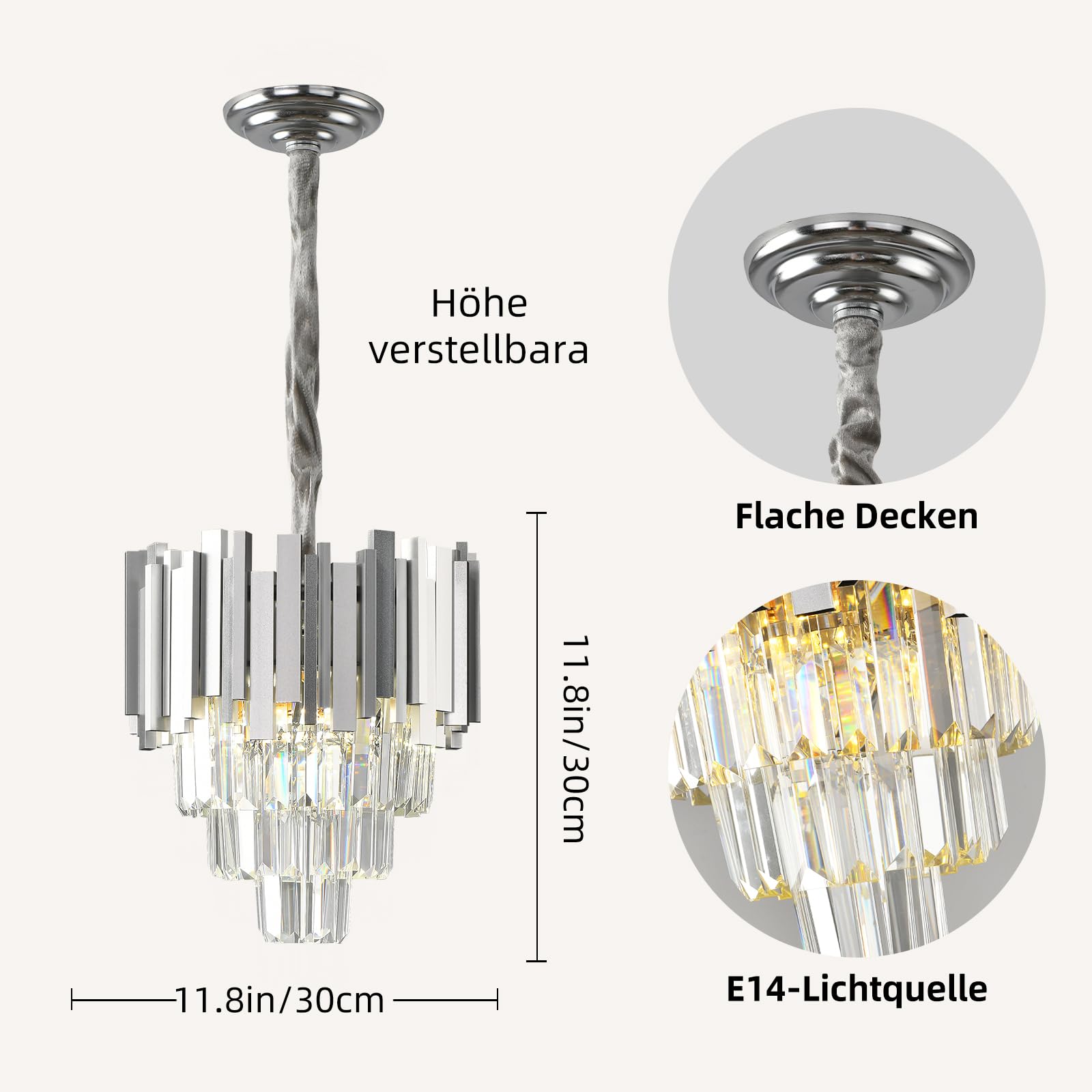 Lampadario moderno lampadario lampadario lampadario,cristallo plafoniera oro,1xE14 luci per sala da pranzo,cucina,soggiorno,camera da letto,corridoio,caffetteria,bar(30 * 30 Cm Argento)