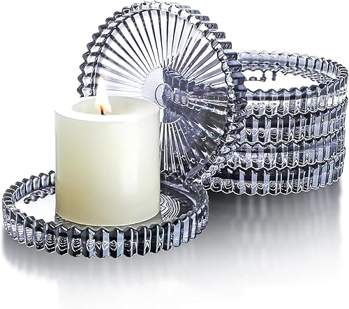 Platos de vela de cristal, plato de vela de cristal negro, plato portavelas de cristal, pequeños posavasos redondos de vidrio para centro de mesa,