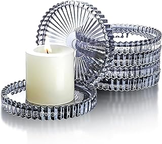 Glass Candle Plates,Black Crystal Candle Dish,Glass Pillar Candle Holder Plate,Small Round Glass Coasters for Centerpiece, Wedding,Halloween,Christmas Party(Set of 6)