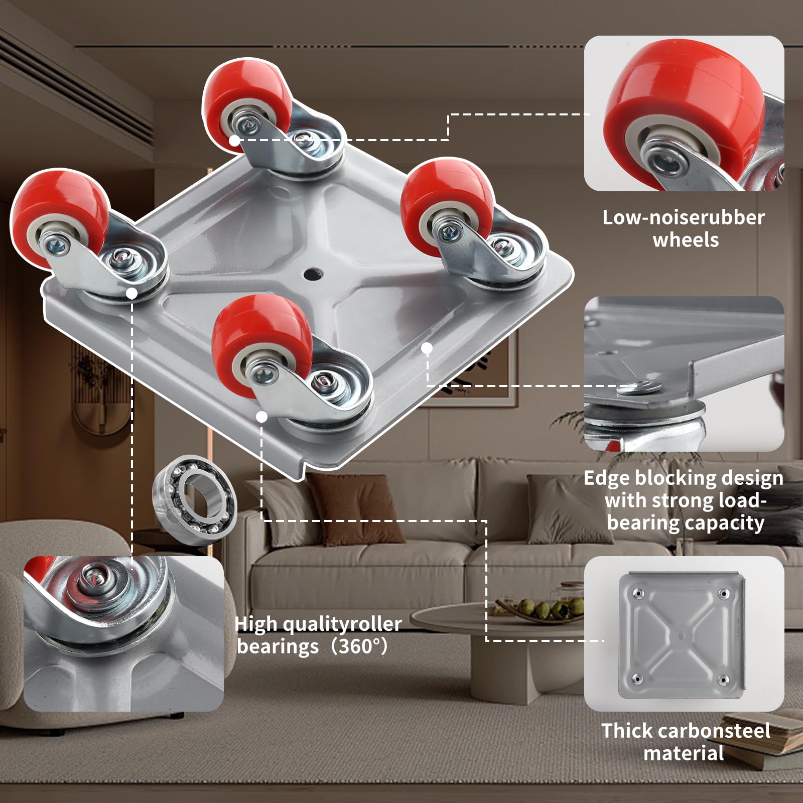 Leve Meuble, roulettes pour Meubles Lourd avec 4 Roues et Roues Pivotantes à 360° pour Le Deplace Meubles Lourds Mobiles,Capacité de Charge de 600KG