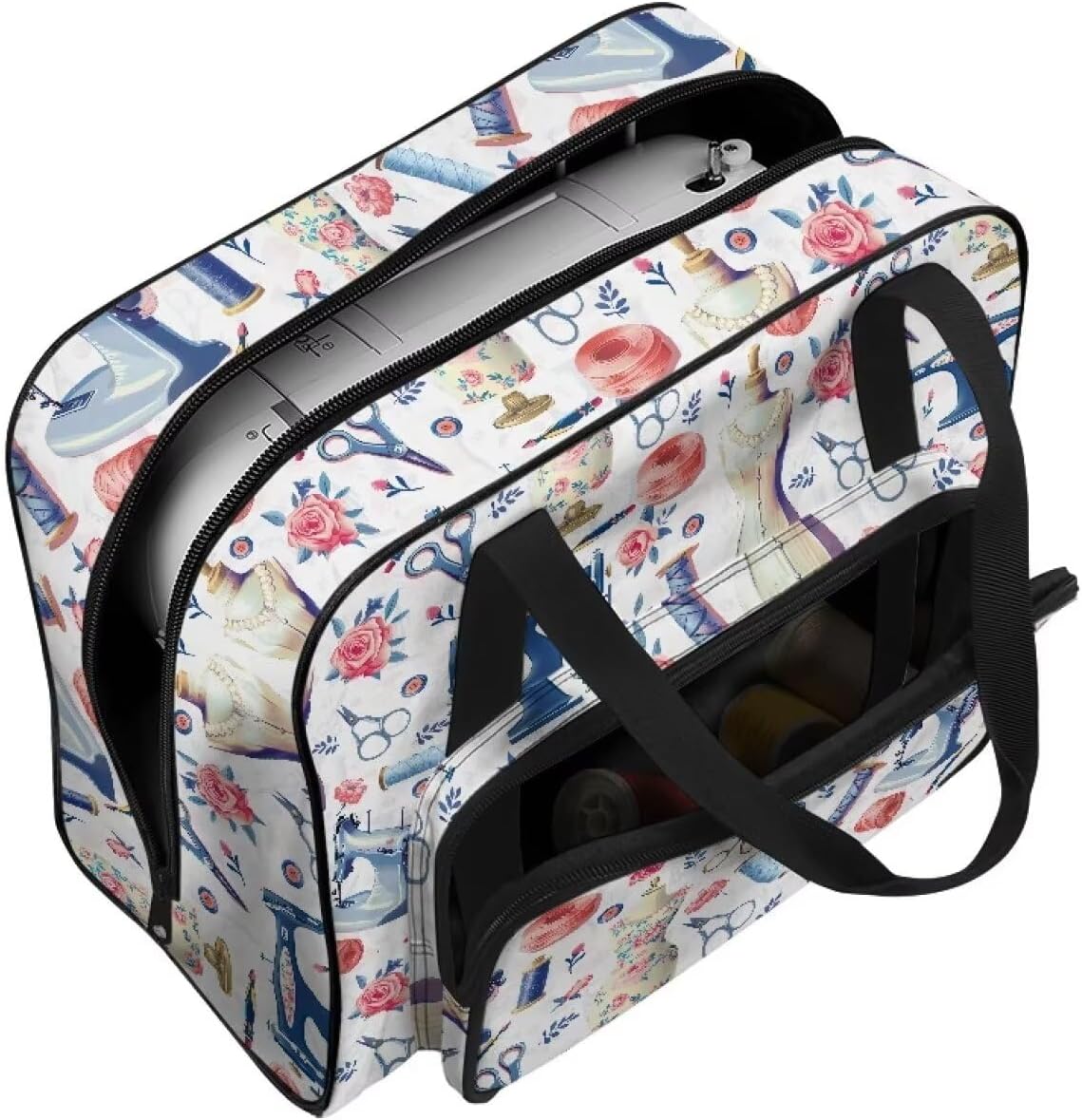 Sewing Machine Case with Front Pocket Travel Tote Case for Sewing Machine and Accessories Portable Carrying Tote Bag Fits Most Standard Sewing Machines Sewing Machine Pattern