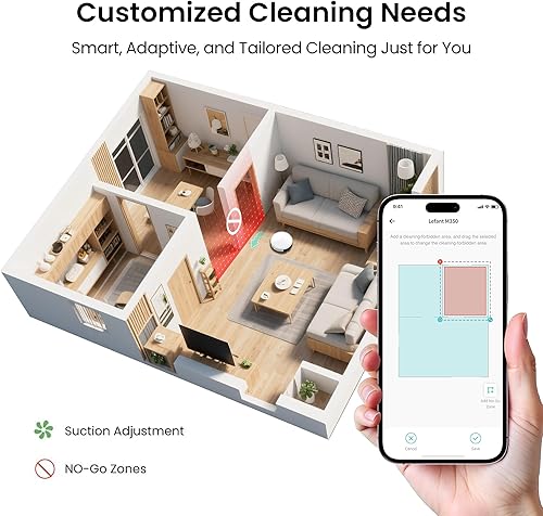 Miniatura 9 de Lefant Combo de aspiradora y trapeador robot M350, 40 días de autovaciado, prevención de obstáculos PSD de 190, succión de 6000Pa, silencioso,