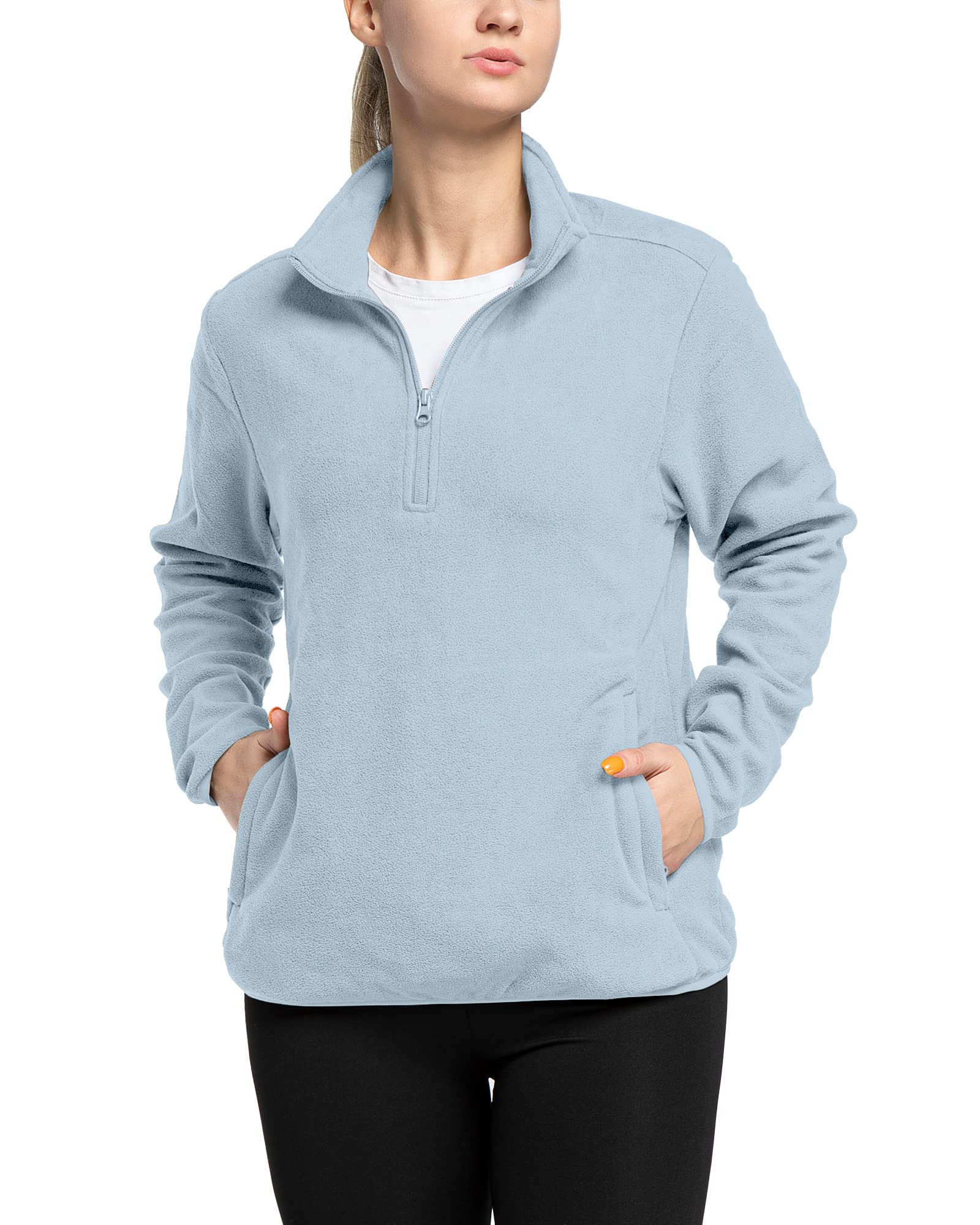 33,000ft Pull en polaire pour femme avec demi-fermeture éclair - Chaud - Pull de ski - Micropolaire respirante - Pour les voyages, la randonnée, le ski, bleu clair, 40